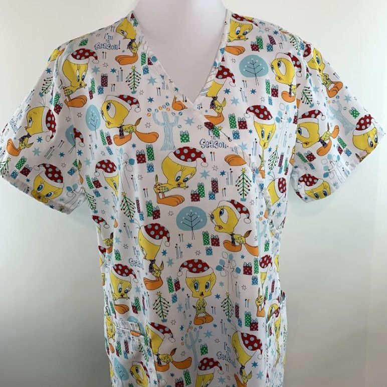 Vintage Looney Tunes Christmas Scrub Top Tweedie Bird Size L Womens Size L / US 10 / IT 46 - 5 Thumbnail