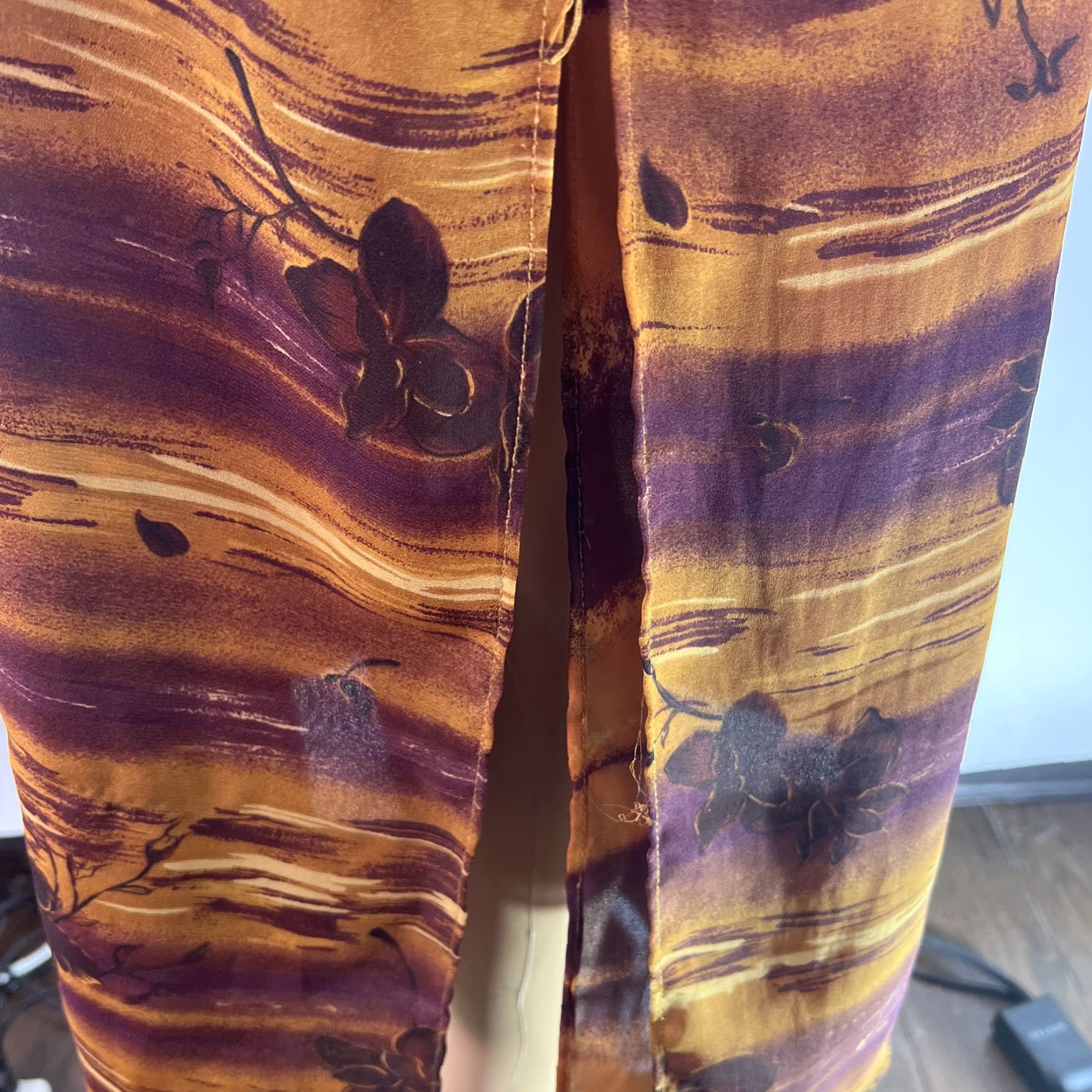 Vintage Womens Dress - Floral Sleeveless Round Neck Midi - Orange Purple - Size Medium - Casual Tank Dress - 42 in Length - Regular Fit - Womens Size M / US 6-8 / IT 42-44 - 7 Thumbnail