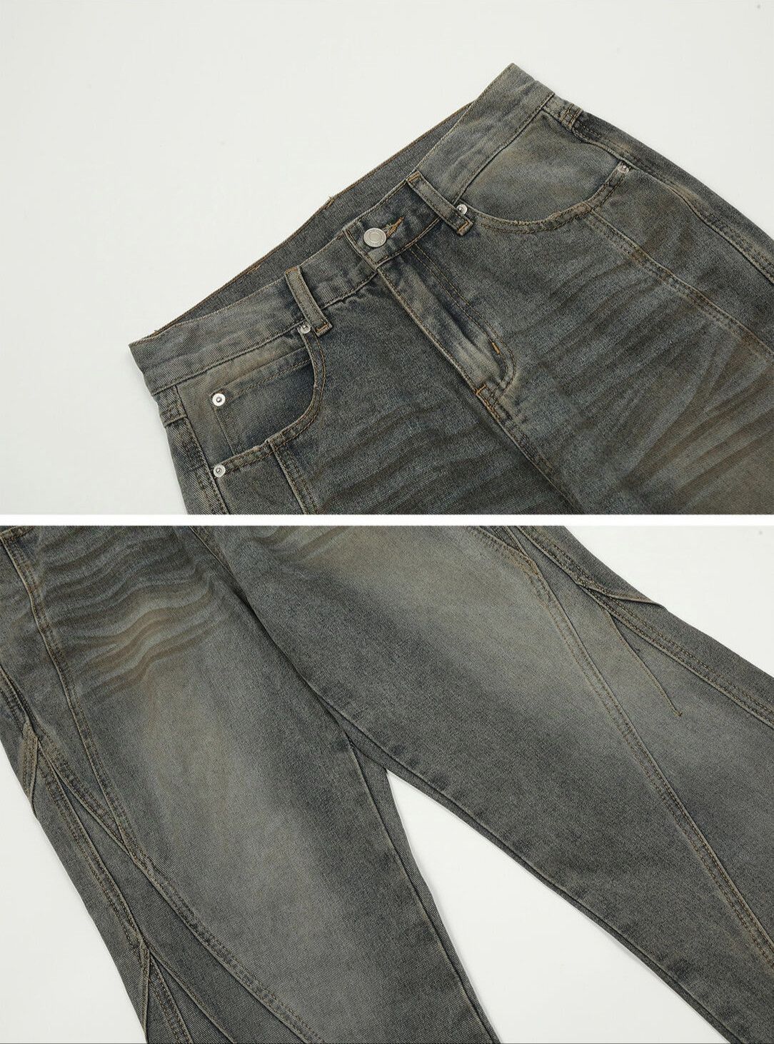 Jean × Vintage Mud Dyed Jeans Damaged Pleated Size US 29 - 5 Thumbnail