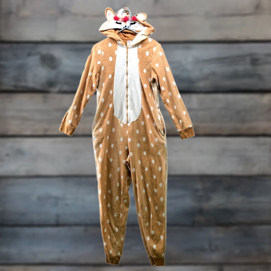 Vintage Womens S Deer Bambi Costume Fleece Jumpsuit Hooded Halloween Holiday, Brown, Fleece, Hooded, Size S, Halloween Theme, Unbranded, Regular Fit, Women’s Size 28" / US 6 / IT 42 - 1 Thumbnail