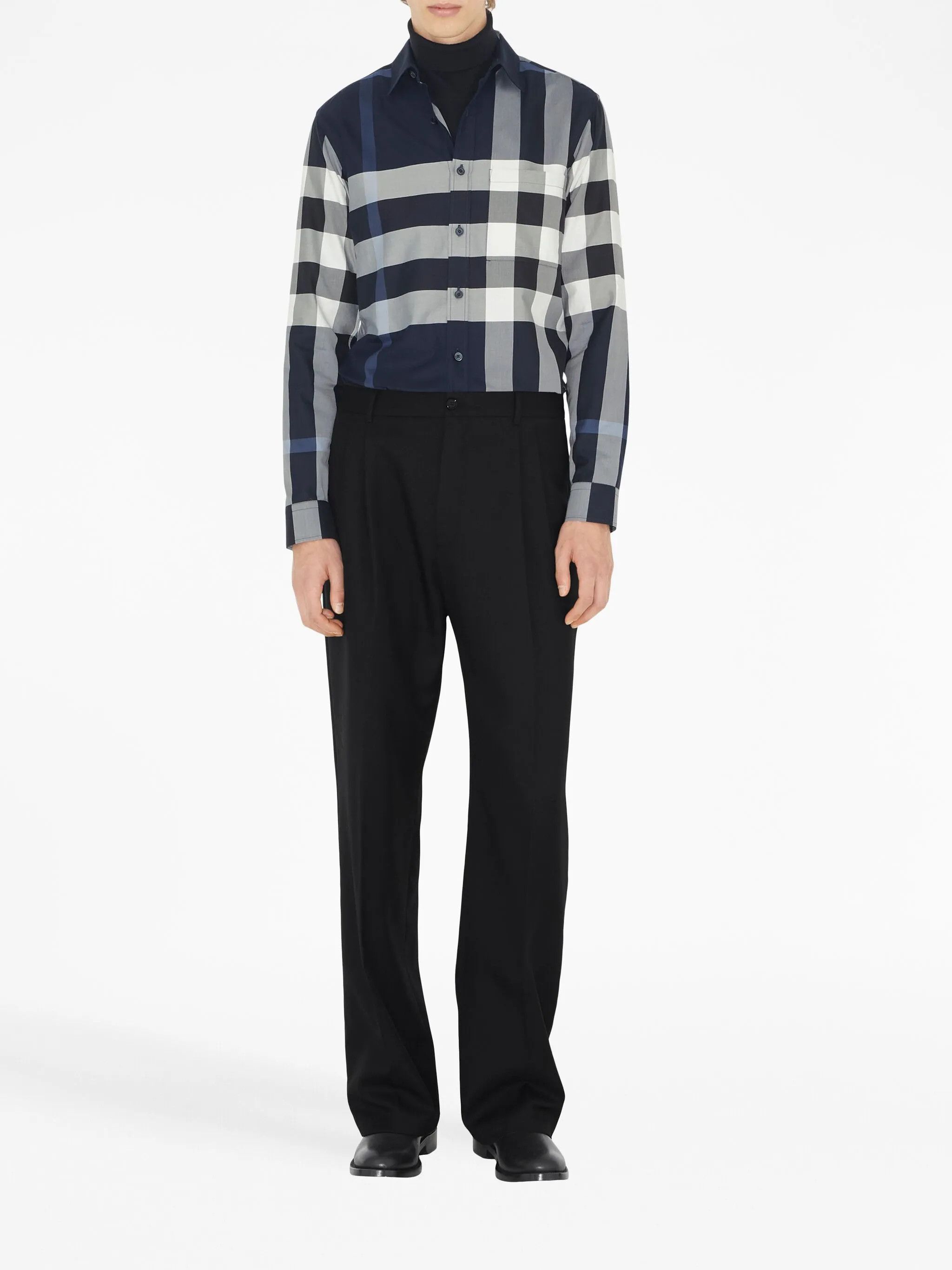 Burberry BURBERRY navy blue slim fit classic check cotton shirt M Size US M / EU 48-50 / 2 - 2 Thumbnail