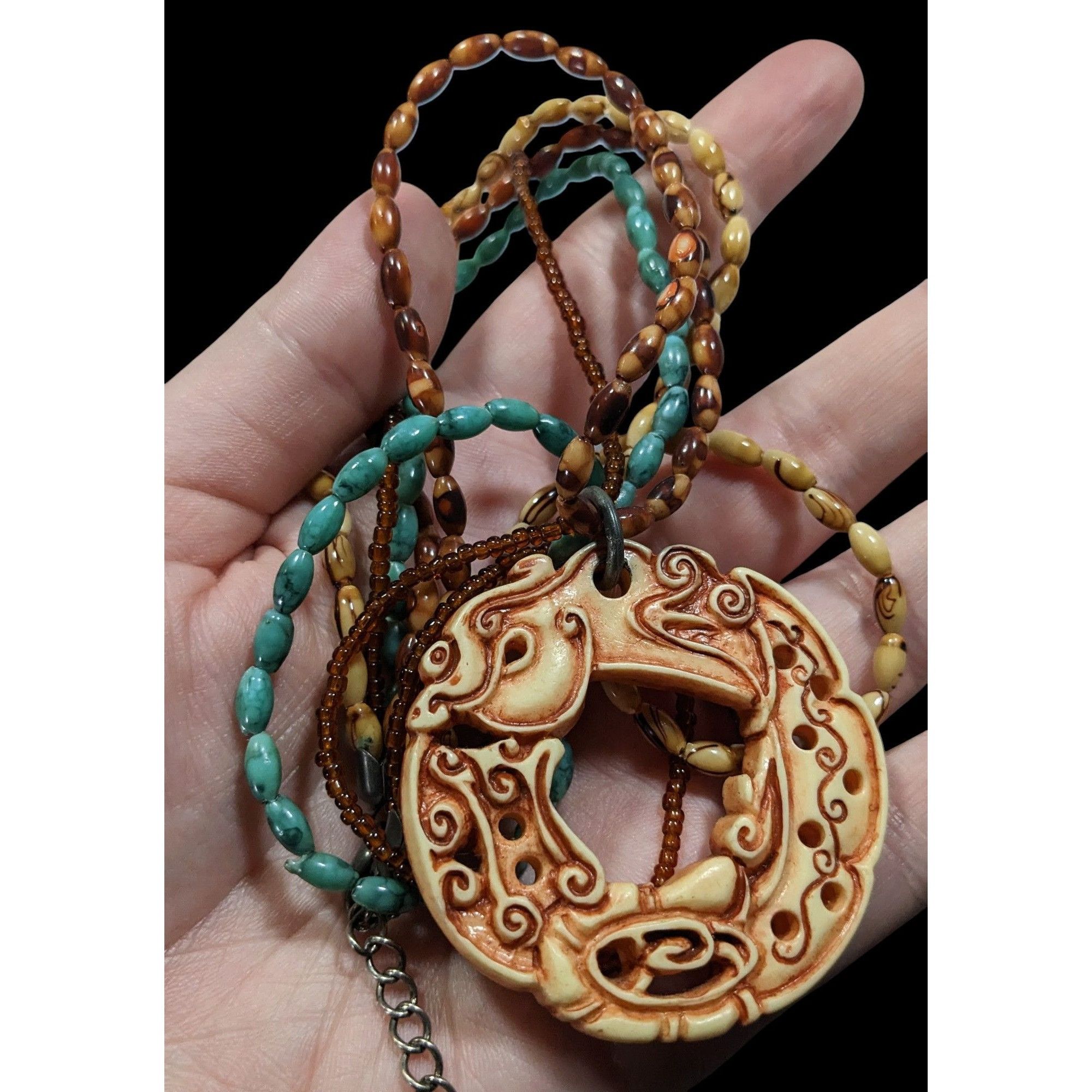 Other Vintage Tribal Style Brown And Blue Beaded Pendant Necklace Size ONE SIZE - 3 Thumbnail