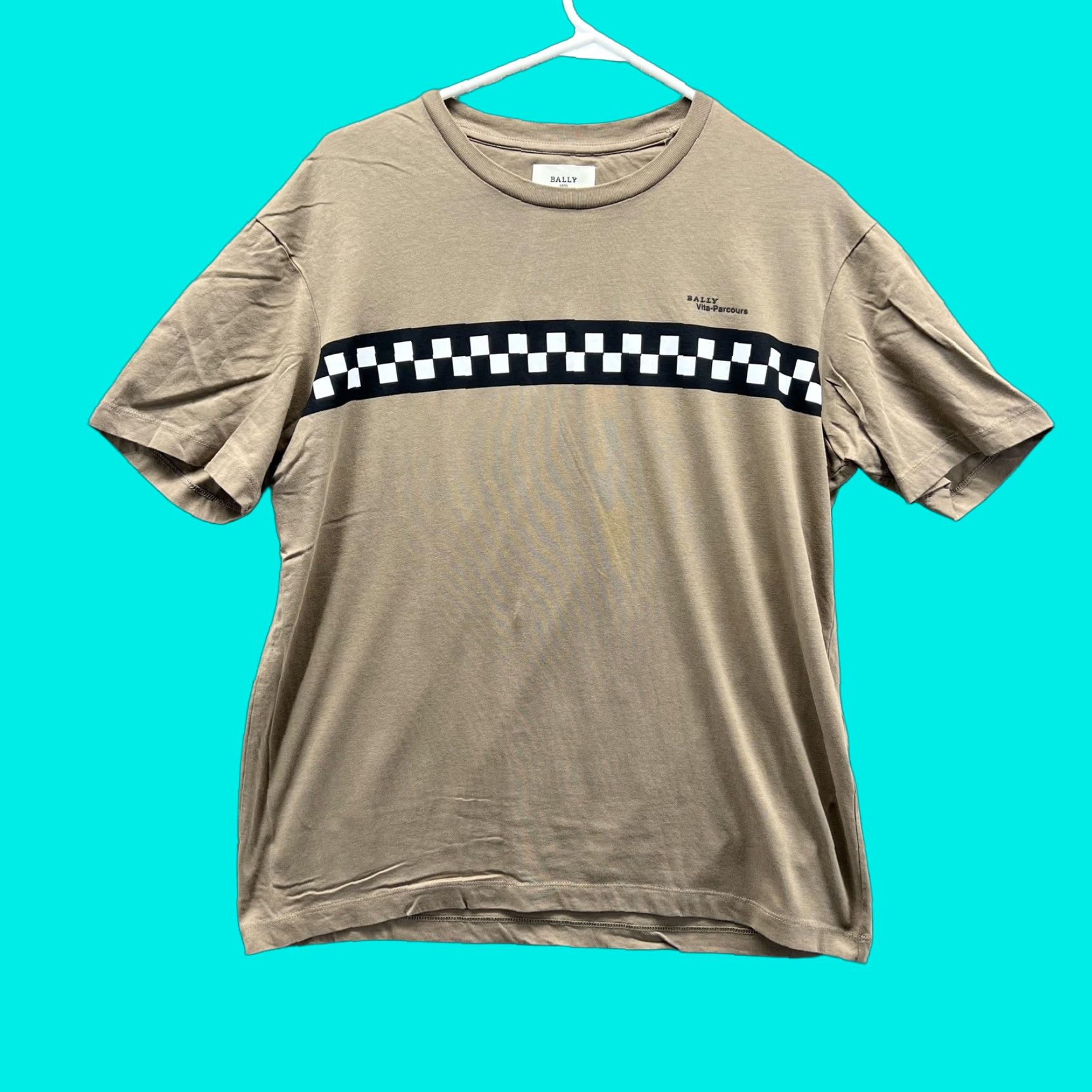 Bally Bally Shirt Mens 38 Brown Checkerboard Vita-Parcours Cotton Tee Graphic Shirt Mens 38 Beige Graphic Print Racing Cute Sports Tee Size US M / EU 48-50 / 2 - 1 Thumbnail