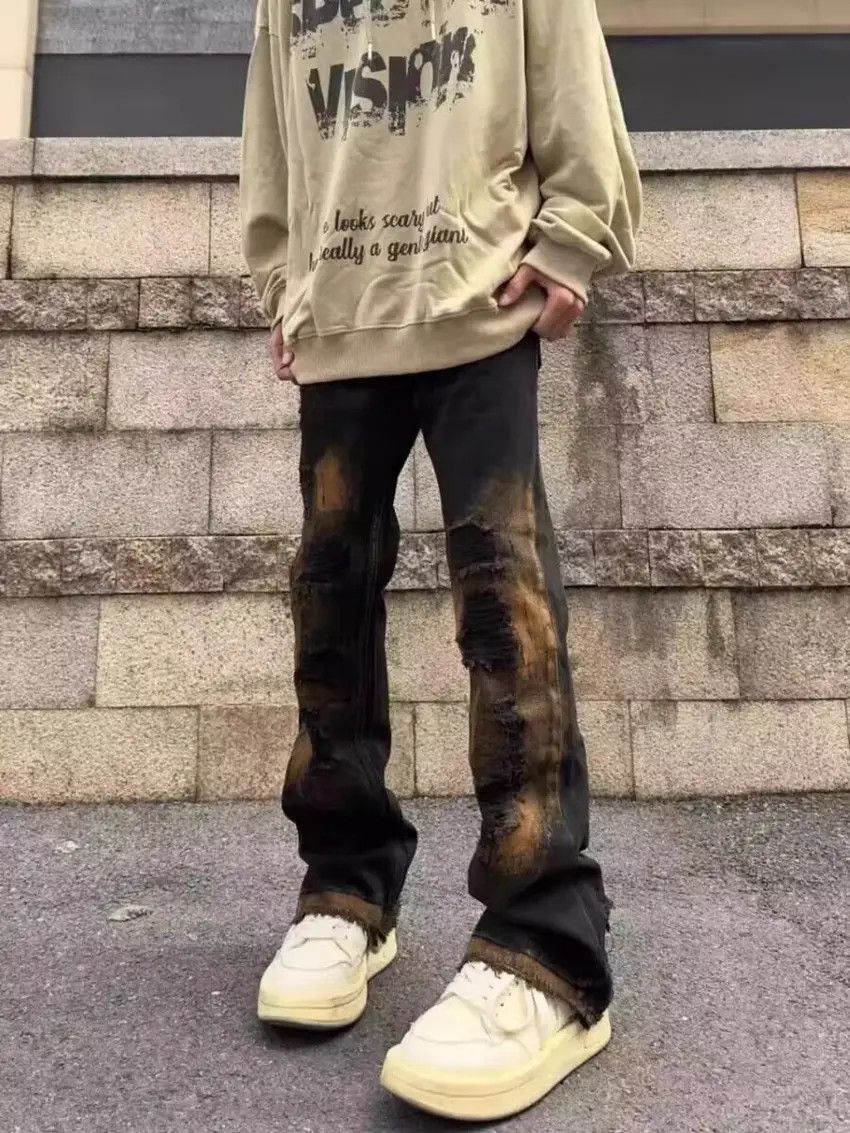 Designer × Japanese Brand Retro distressed ripped patch micro-flare jeans Size US 32 / EU 48 - 1 Thumbnail