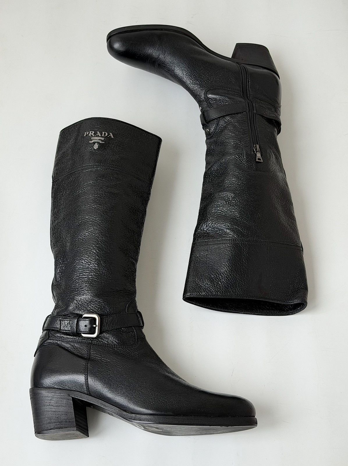 Prada *sz38.5* PRADA SS 2006 Logo Leather Boots Runway Biker shoes Size US 8.5 / IT 38.5 - 6 Thumbnail