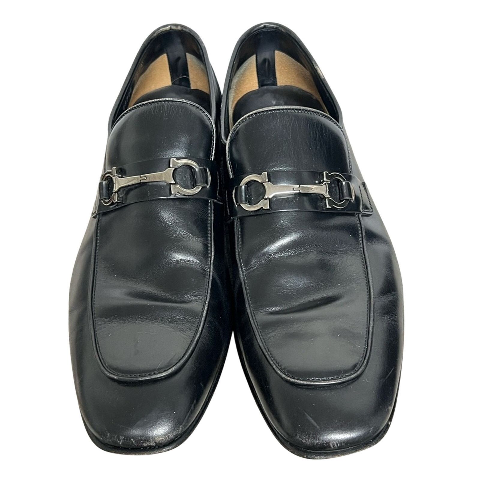 Salvatore Ferragamo Black Leather Loafers — Gancini 9.5 2E