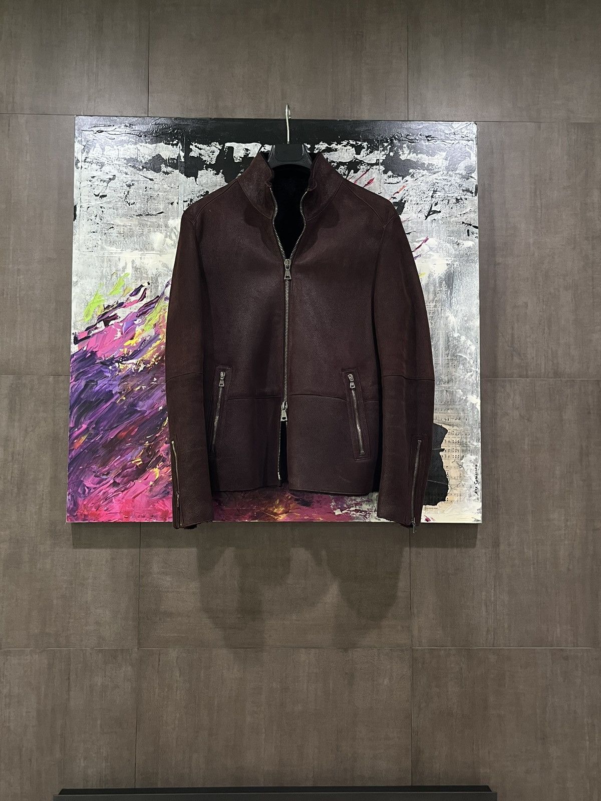 John Varvatos Shearling Moto Backzip jacket. Size EU48 USA38. Size US M / EU 48-50 / 2 - 1 Thumbnail
