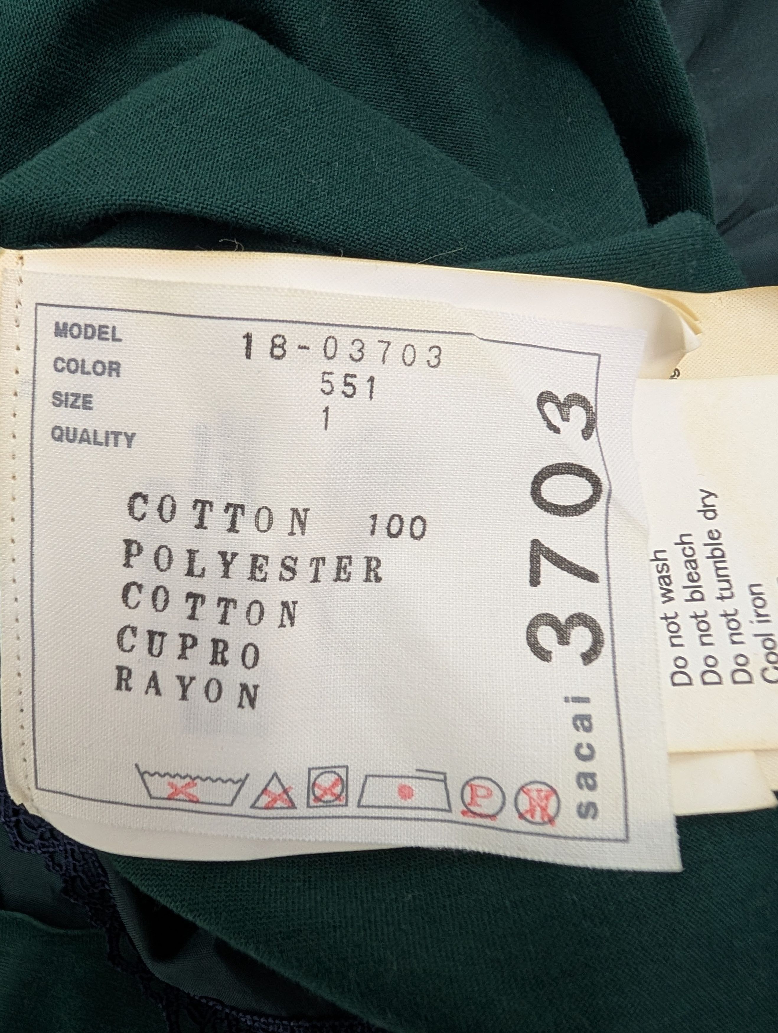 Sacai Green Cotton Tee With Iconic Trimming Ends Size S / US 4 / IT 40 - 4 Thumbnail