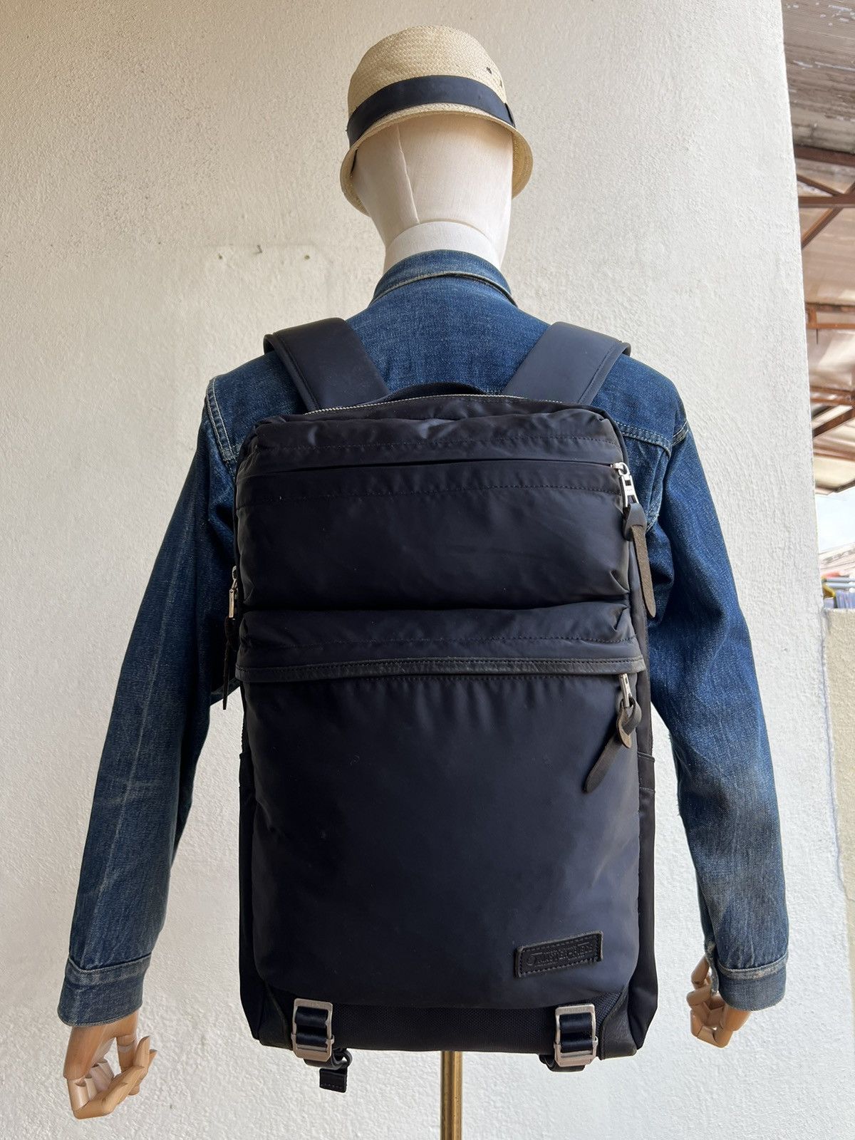 Vintage Masterpiece Japan Black Nylon Leather Backpack Bag