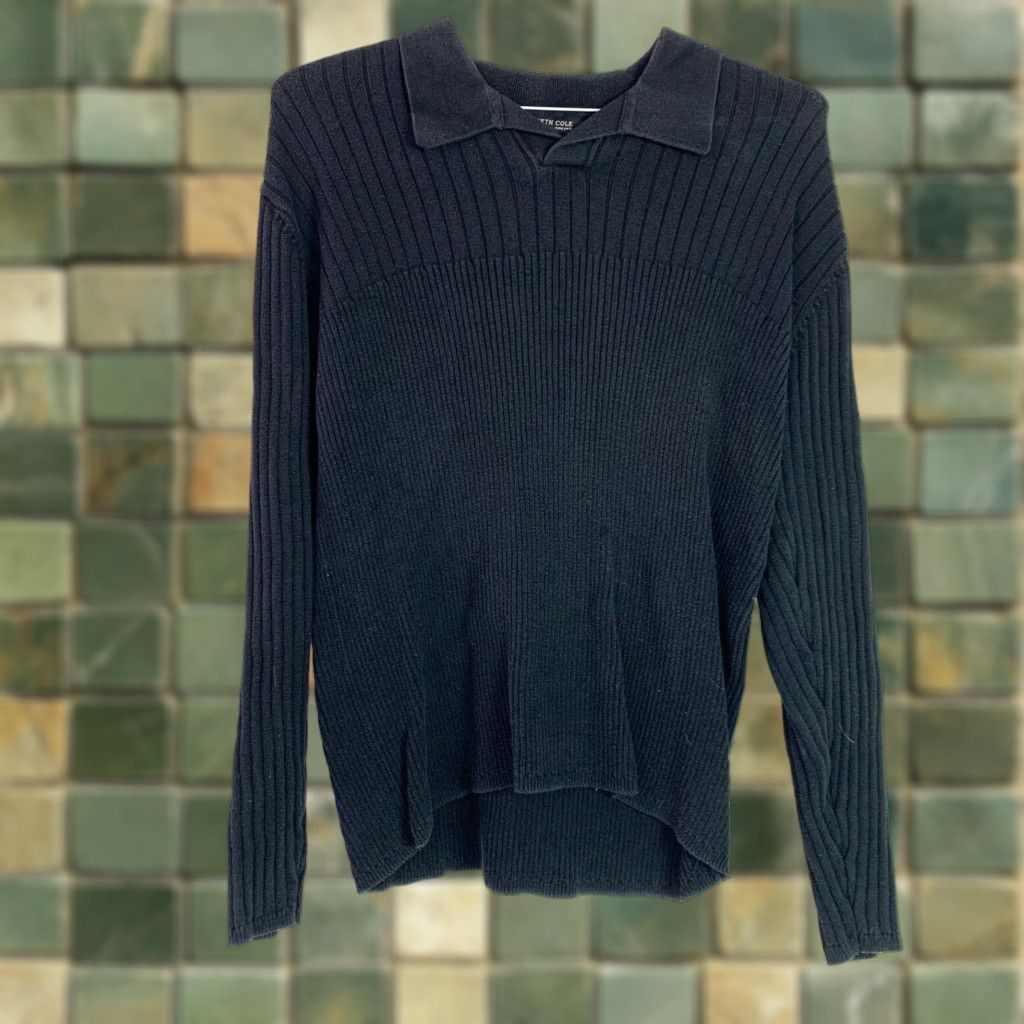Kenneth Cole Kenneth Cole Black Ribbed Polo Sweater Mens Medium Size US M / EU 48-50 / 2 - 1 Thumbnail