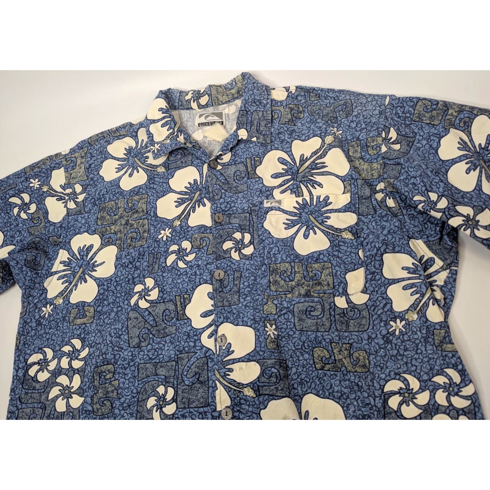 Quiksilver VINTAGE Quiksilver Blue Hibiscus Floral Hawaiian Short Sleeve Shirt Mens XL 90s Size US XL / EU 56 / 4 - 2 Thumbnail