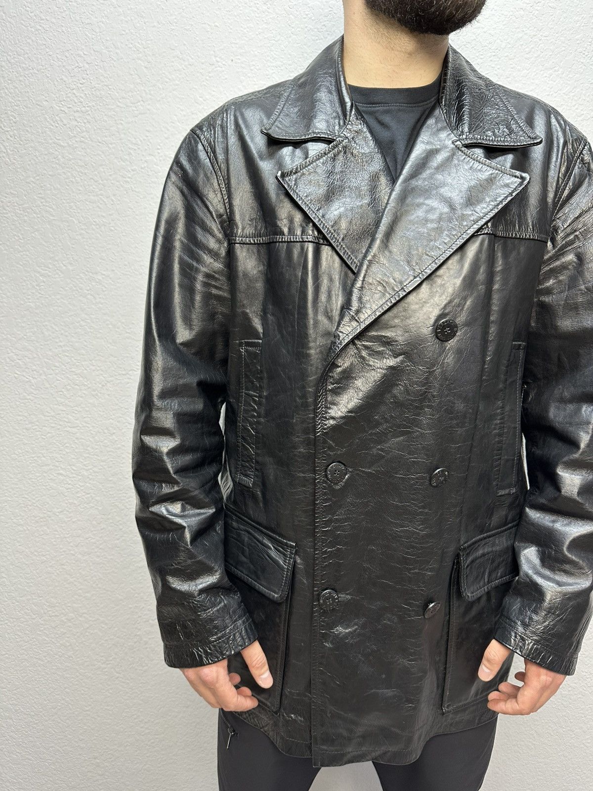 Versace Jeans Couture Versace Archival Double Breasted Leather Coat Jacket Size US XL / EU 56 / 4 - 2 Thumbnail