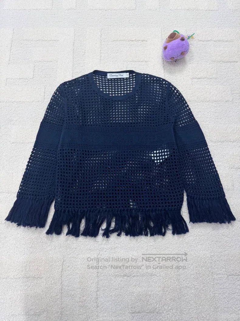 Dior Dior Dark blue hem tassel hollow slogan letter logo knitte Size XS / US 0-2 / IT 36-38 - 1 Thumbnail