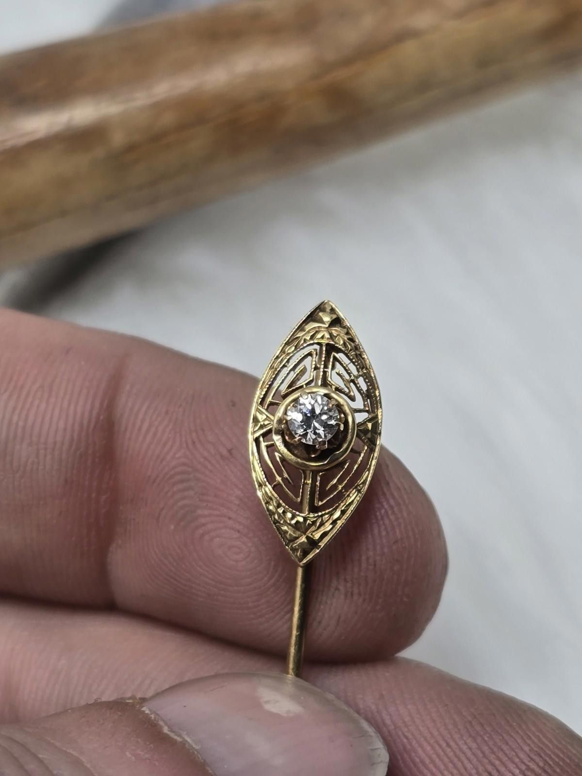 Other ​Art Deco 14k Gold Beautiful Diamond Filigree Stick Pin Size ONE SIZE - 3 Thumbnail