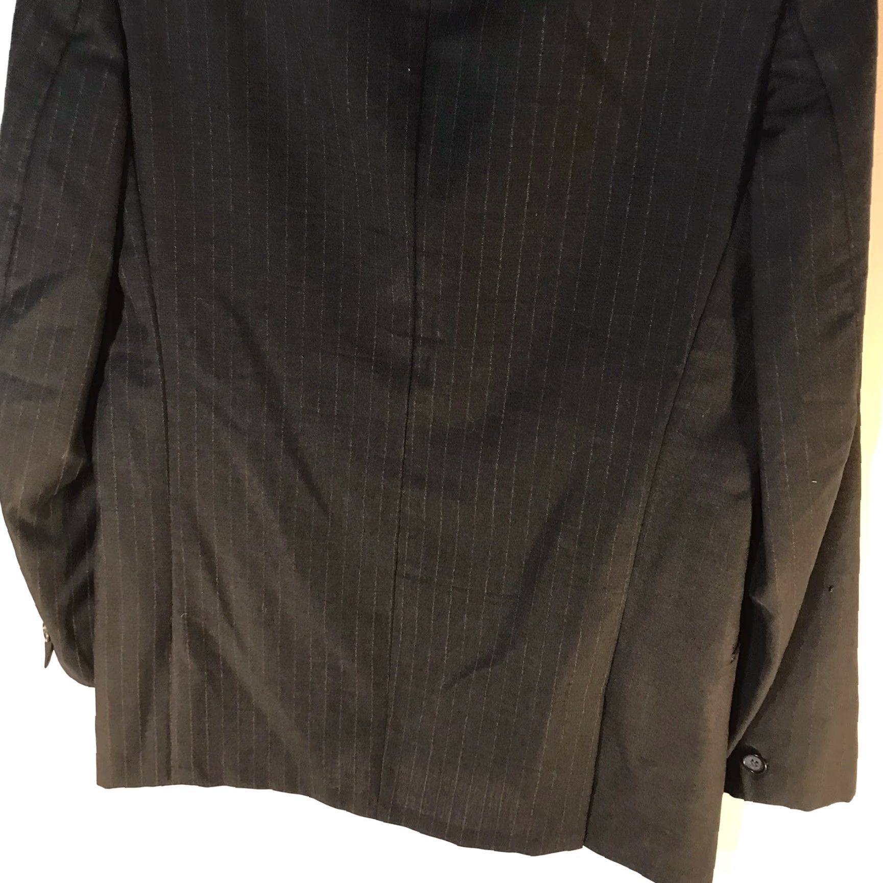 Vintage VINTAGE Thomas & Thomas Black Pinstripe Suit Jacket 40 Regular Single-Breasted Double-Vented Mens Size 40R - 8 Thumbnail
