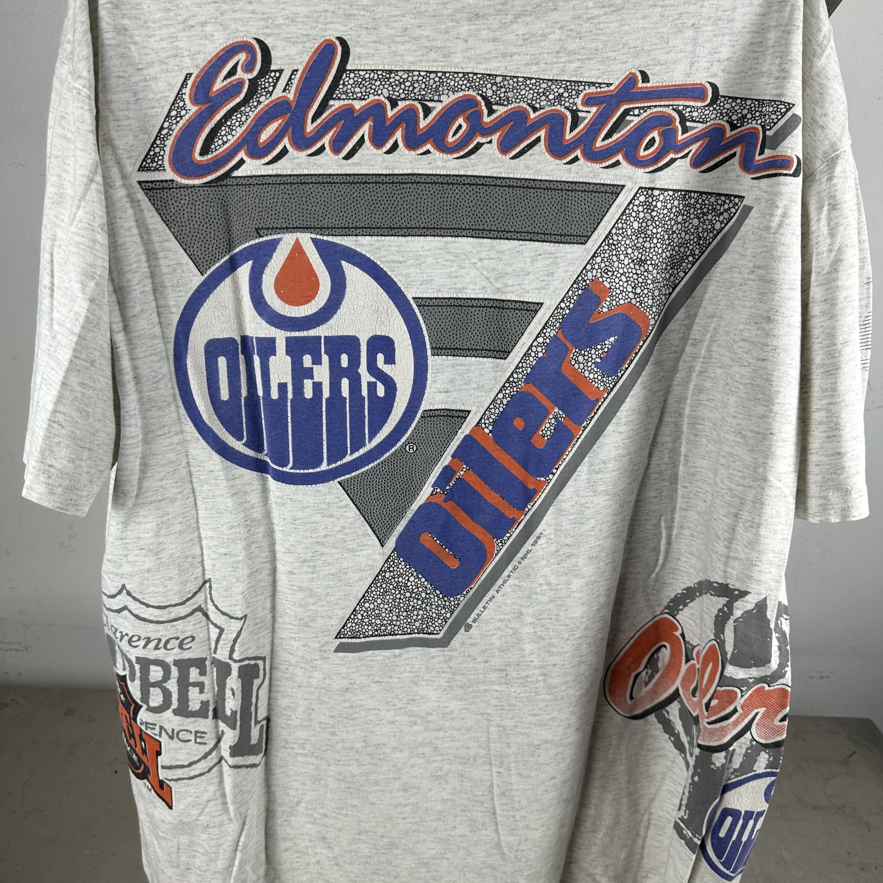 Vintage 1991 Edmonton Oilers Bulletin Athletic NHL AOP T-shirt Size US XL / EU 56 / 4 - 4 Thumbnail