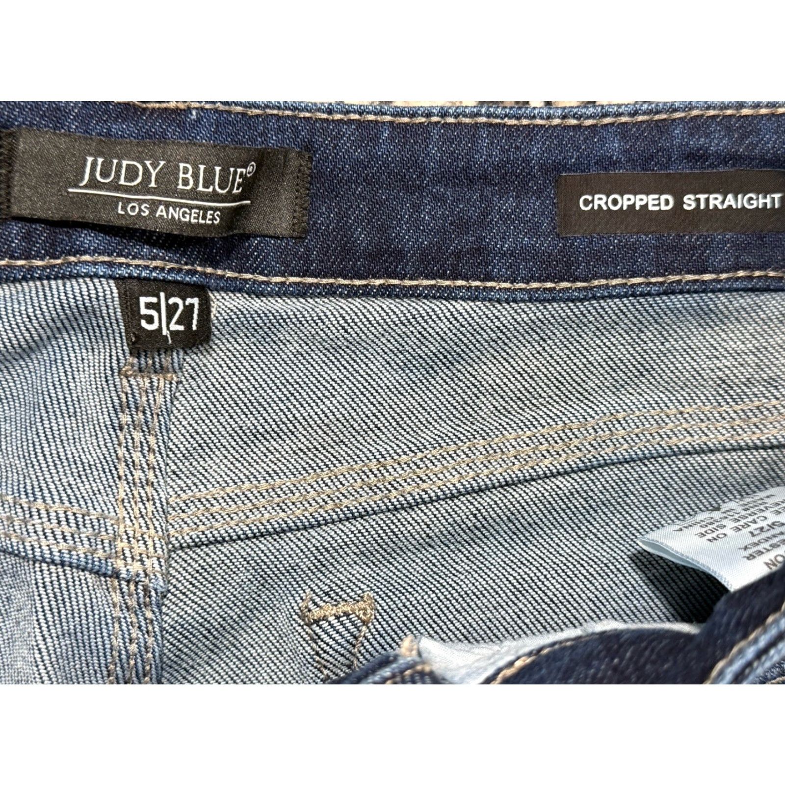 Vintage Judy Blue Jeans Womens Cropped Straight High Rise Stretch Raw Hem 5/27 Blue Denim Button Zip 27 in Waist 25 in Inseam 5-Pocket Size 27" / US 4 / IT 40 - 5 Thumbnail