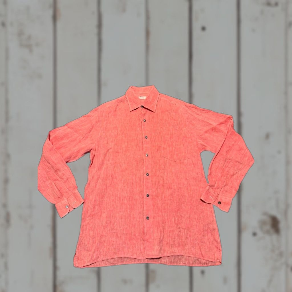 Ermenegildo Zegna Linen Shirt Men’s Large Coral Pink Salmon Long Sleeve