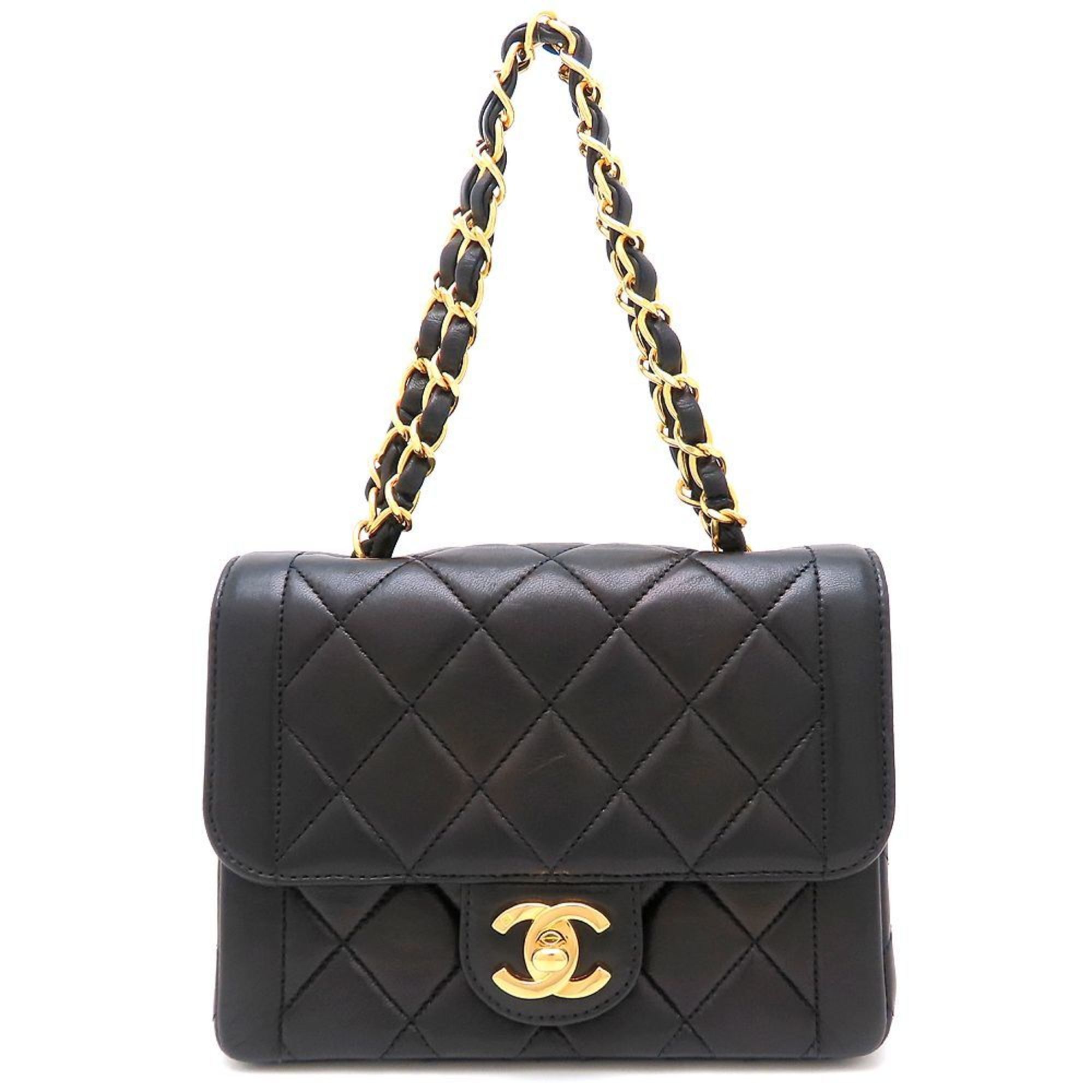 CHANEL Matelasse Chain Mini Handbag in Black Lambskin, Women's, 352680