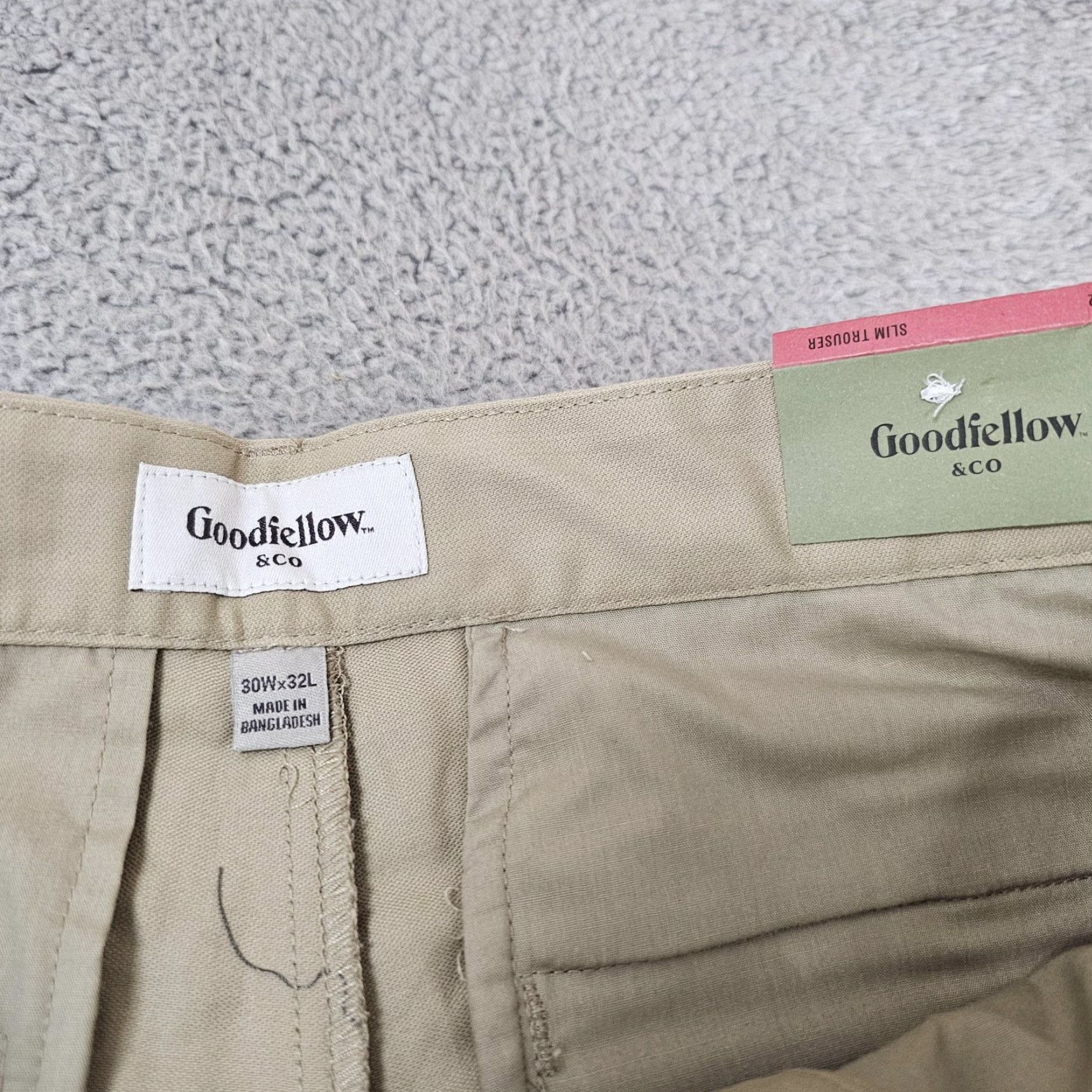 Vintage Goodfellow & Co Pants Slim Chino Beige Khaki Mens 30x29 Stretch Cotton Spandex Flat Front Zip Pockets Tapered Modern Casual Size US 30 / EU 46 - 3 Thumbnail
