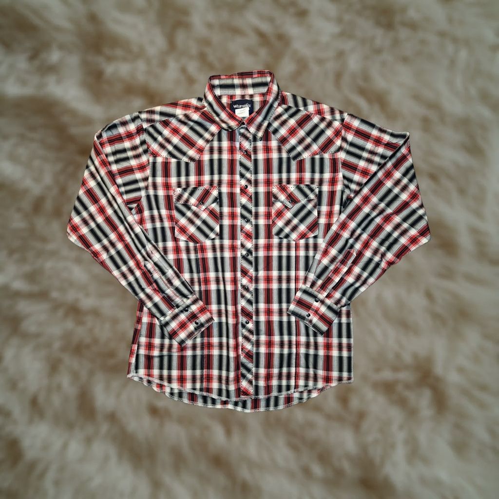 Wrangler Wrangler Shirt Mens Large Red Plaid Pearl Snap Pockets Western Cowboy Button-Up Regular Fit Cap Collared Long Sleeve Size US L / EU 52-54 / 3 - 1 Thumbnail