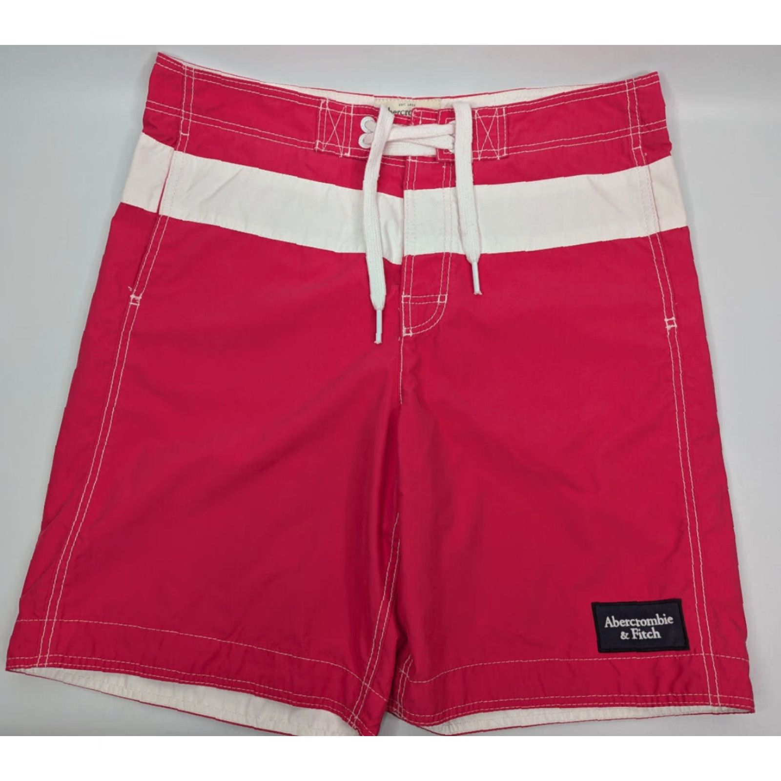 Abercrombie & Fitch Abercrombie & Fitch Swim Trunks Mens XL Pink White Stripe Unlined Drawstring Size ONE SIZE - 2 Thumbnail