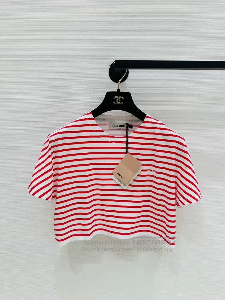 Miu Miu Miu Miu Size S Red and white striped short sleeve Size S / US 4 / IT 40 - 1 Thumbnail