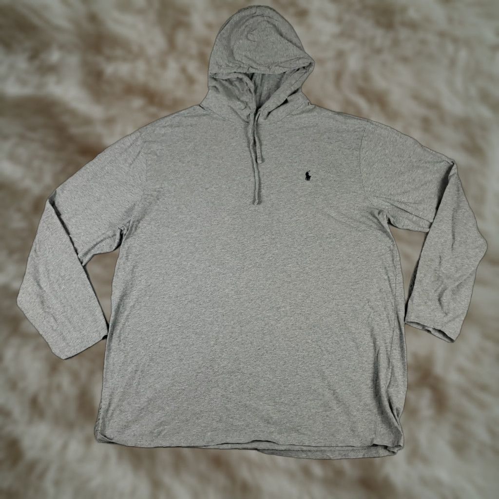 Ralph Lauren VINTAGE Ralph Lauren Hoodie Mens 2XLT Long Sleeve Gray Cotton Pullover Logo Mock Neck All Seasons Size US XXL / EU 58 / 5 - 1 Thumbnail