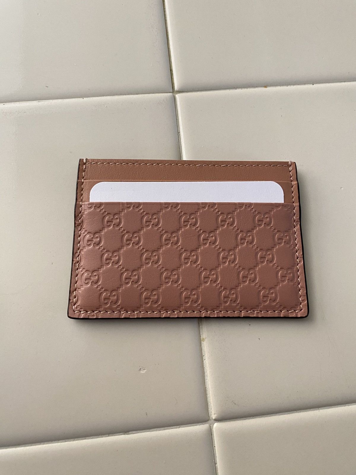 Designer Gucci Pink GG Monogram Leather Card Holder New Size ONE SIZE - 6 Thumbnail