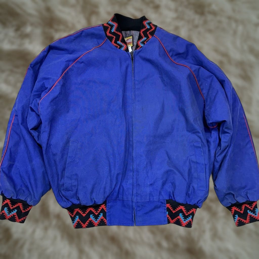Vintage Bee-Wild XL Denim? Southwestern Blanket Jacket Coat Aztec USA Zip-Up Oklahoma Blue, 90s, Cotton, Casual Mens Size US XXL / EU 58 / 5 - 1 Thumbnail