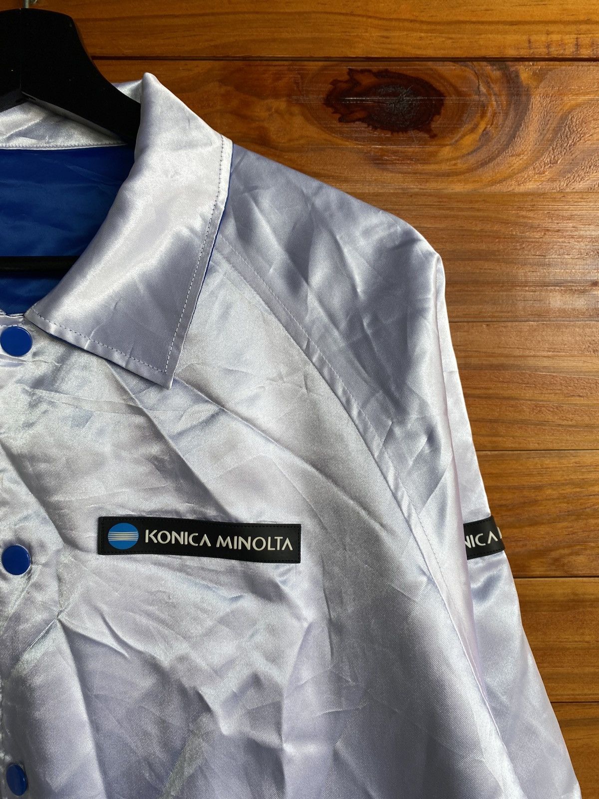 Japanese Brand Vintage Konica Minolta Satin Coach Jacket Blue White Logo Size US L / EU 52-54 / 3 - 16 Thumbnail