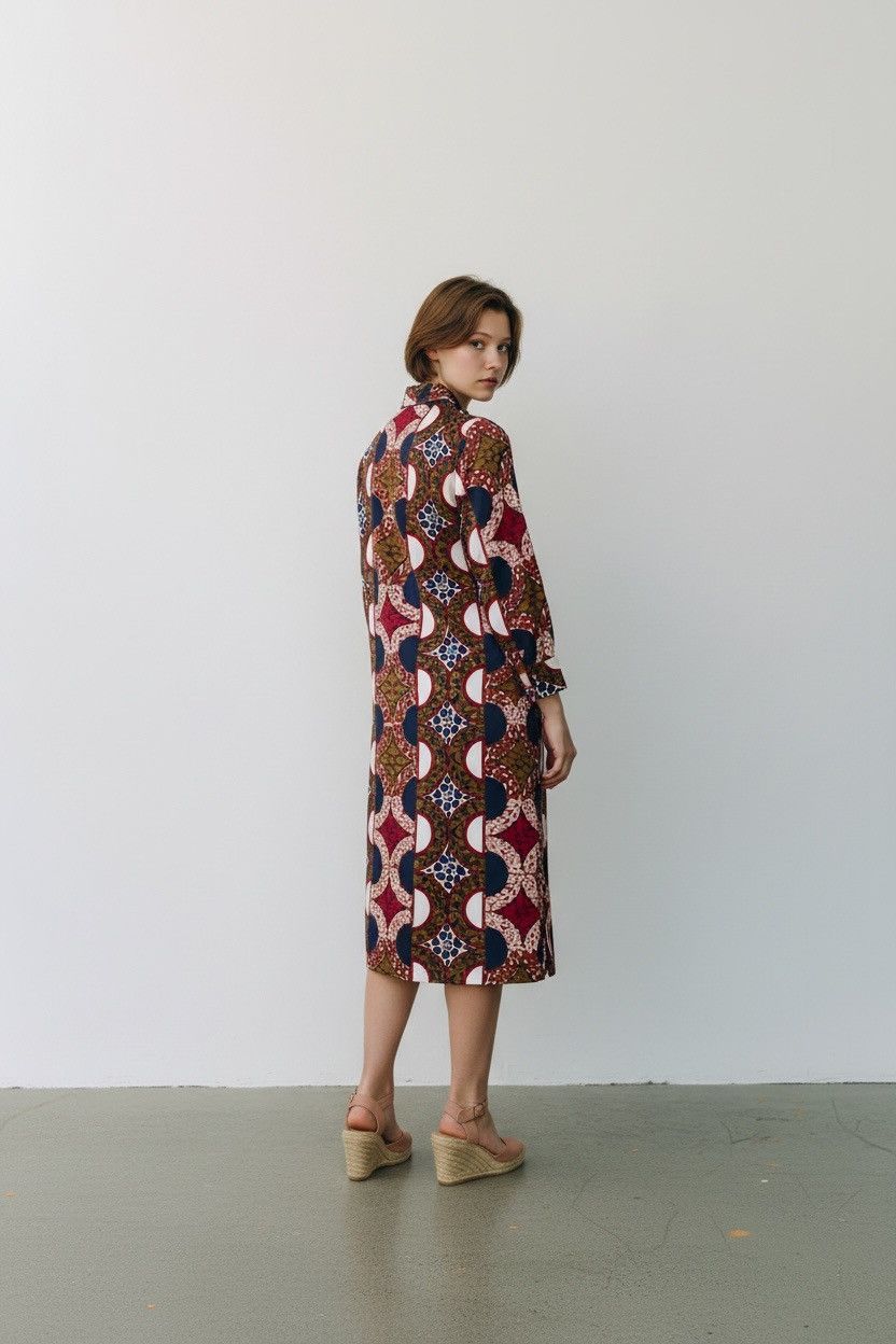Lanvin Vintage 1960’s Lanvin Geometric Batik Silk Shirtdress size 6 Size M / US 6-8 / IT 42-44 - 2 Thumbnail