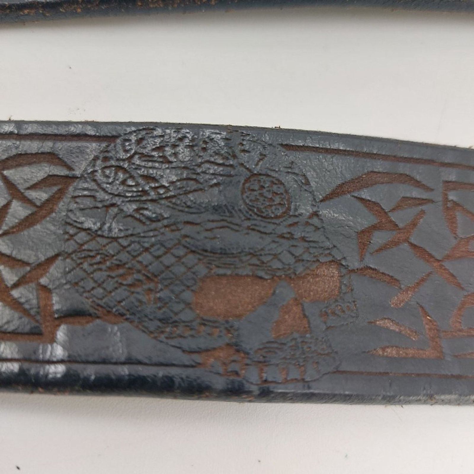 Other Men's Brown Leather Belt Skulls Embossed Size 46 Silver Tone Size 46 - 5 Thumbnail