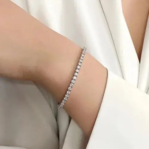 Jewelry Silver Color 3MM AAA Cubic Zirconia Tennis Chain Bracelet Size ONE SIZE - 3 Thumbnail