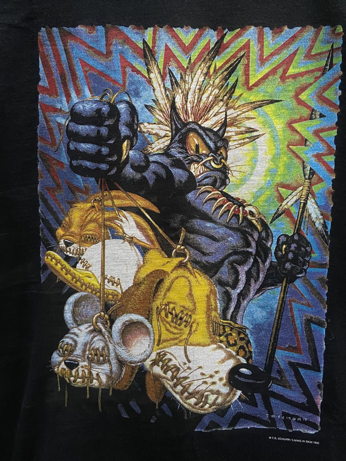 Fruit Of The Loom Vintage 90s T.R.SCHORR Living in Skin Art ACDC Tour TShirt Size US M / EU 48-50 / 2 - 4 Thumbnail