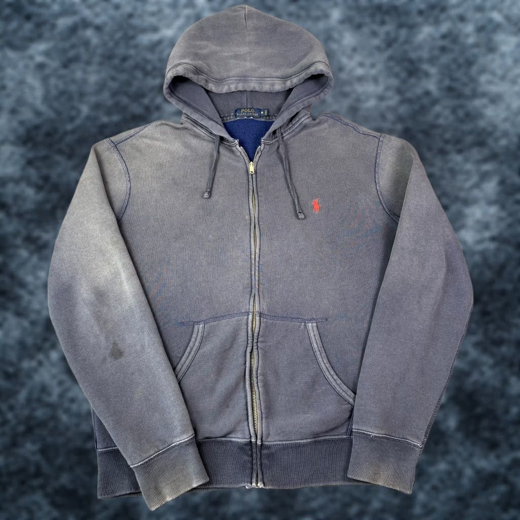 Polo Ralph Lauren VINTAGE Polo Ralph Lauren Hoodie Mens M Blue Faded Thrashed Distressed Boxy Zip Size US M / EU 48-50 / 2 - 1 Thumbnail