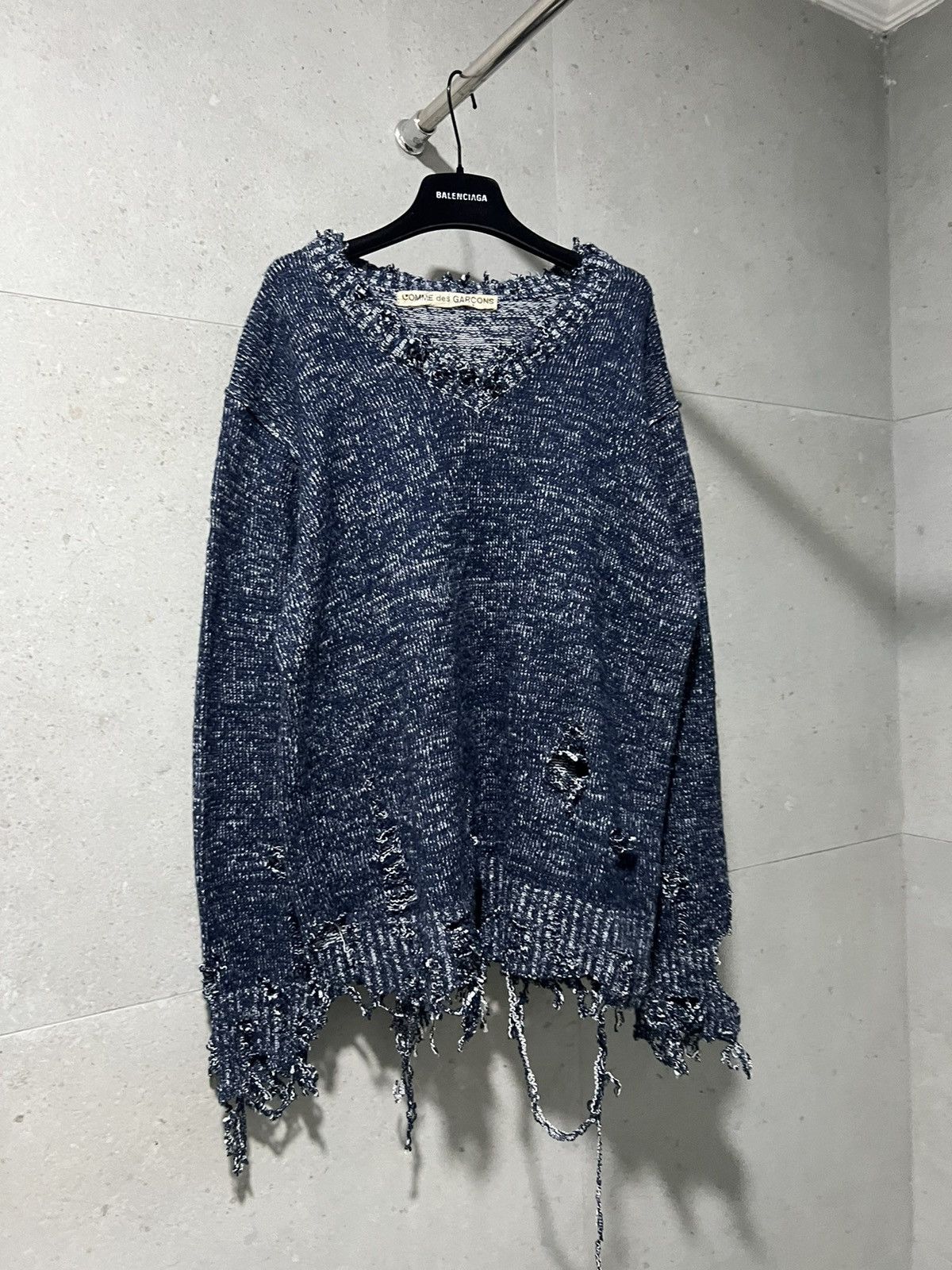 image of 80’S Comme Des Garcons Distressed Punk Sweater in Beige/Green, Men's (Size Medium)