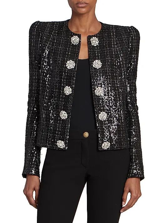 Balmain o1s1wg110825 Glitter Tweed Jacket in Black Size M / US 6-8 / IT 42-44 - 2 Thumbnail