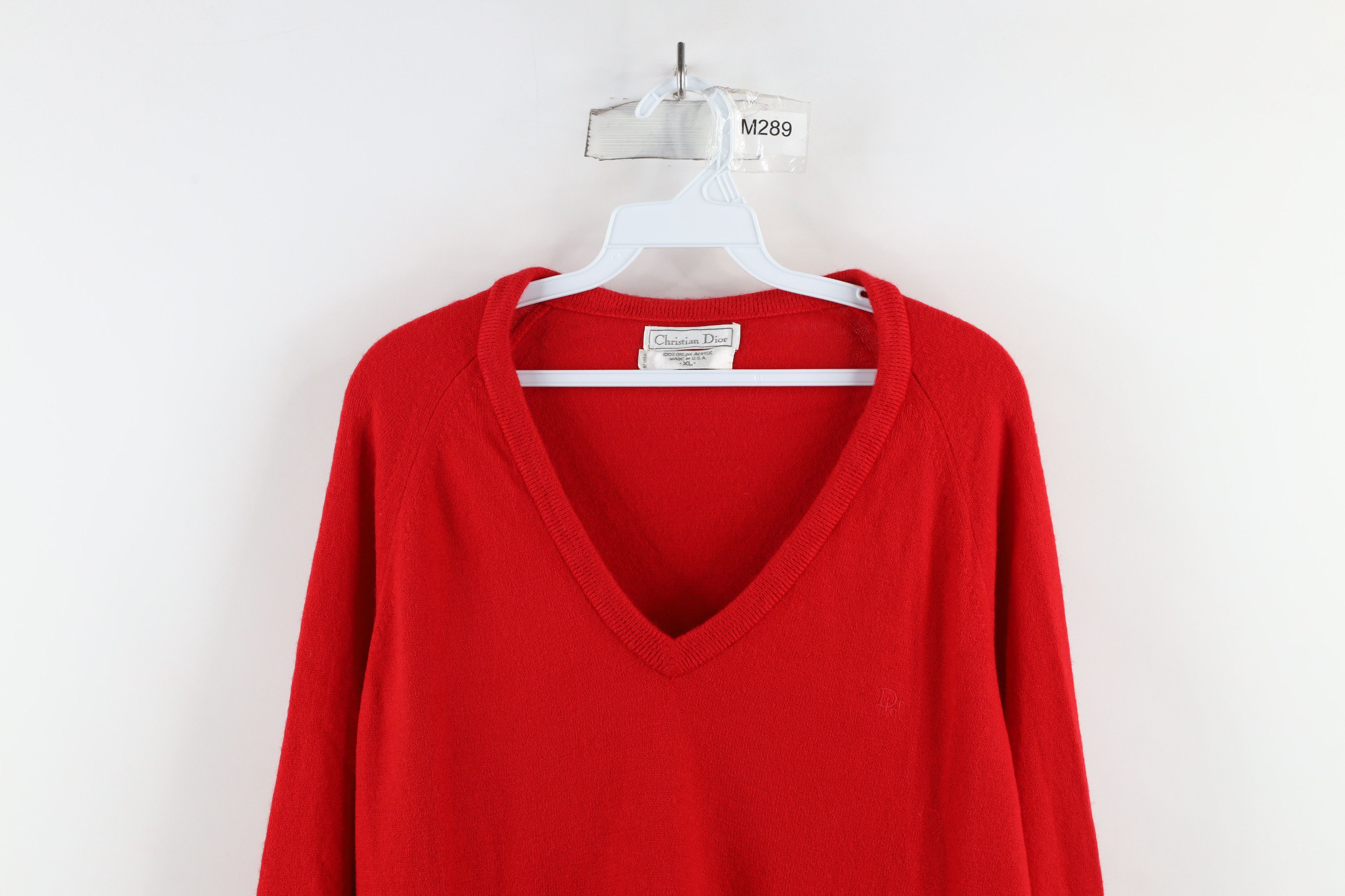 Christian Dior Monsieur × Vintage Vintage 90s Christian Dior Out Knit V-Neck Sweater Red USA Size US XL / EU 56 / 4 - 2 Thumbnail