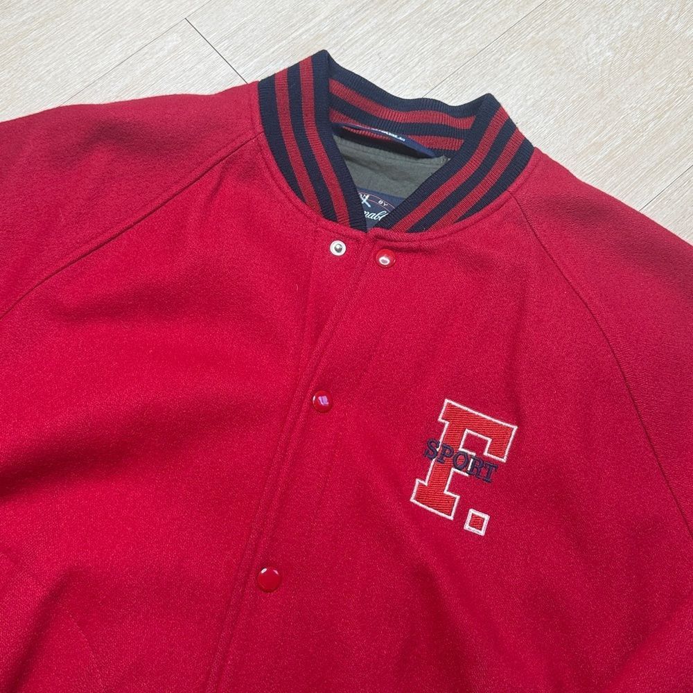 Faconnable 90s Vintage Faconnable Red Wool Bomber Jacket Medium Letterm Size US M / EU 48-50 / 2 - 2 Thumbnail