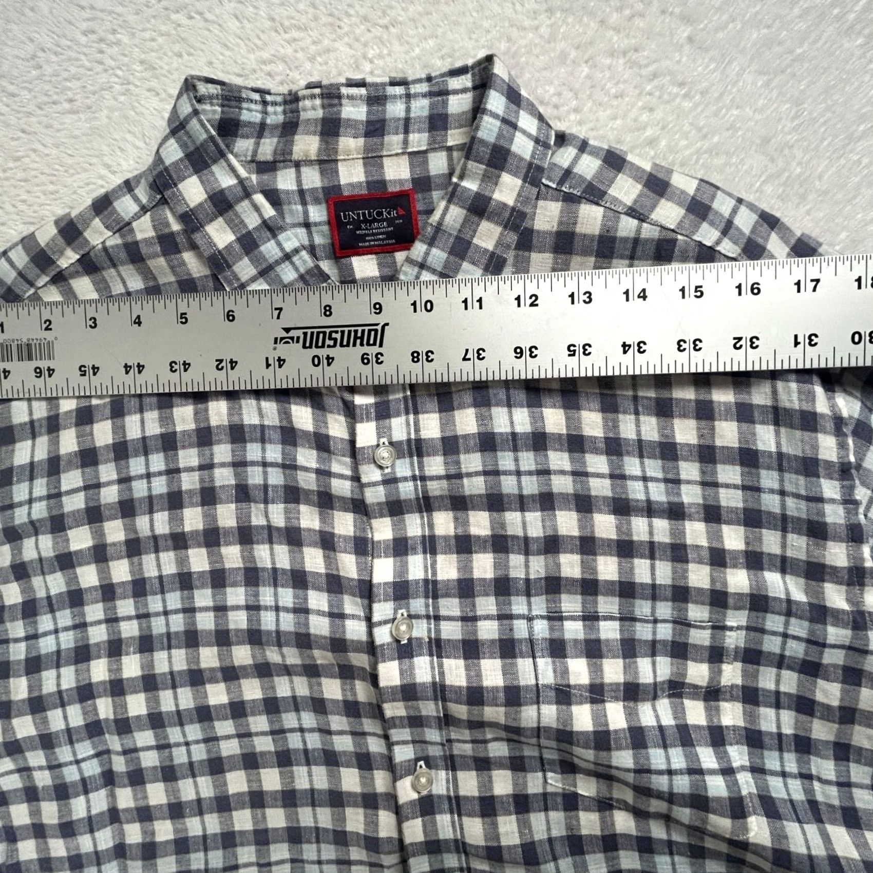 UNTUCKit UNTUCKit Mens Wrinkle-Resistant Gingham Short Sleeve Linen Shirt XL Blue NWOT Size US XL / EU 56 / 4 - 6 Thumbnail