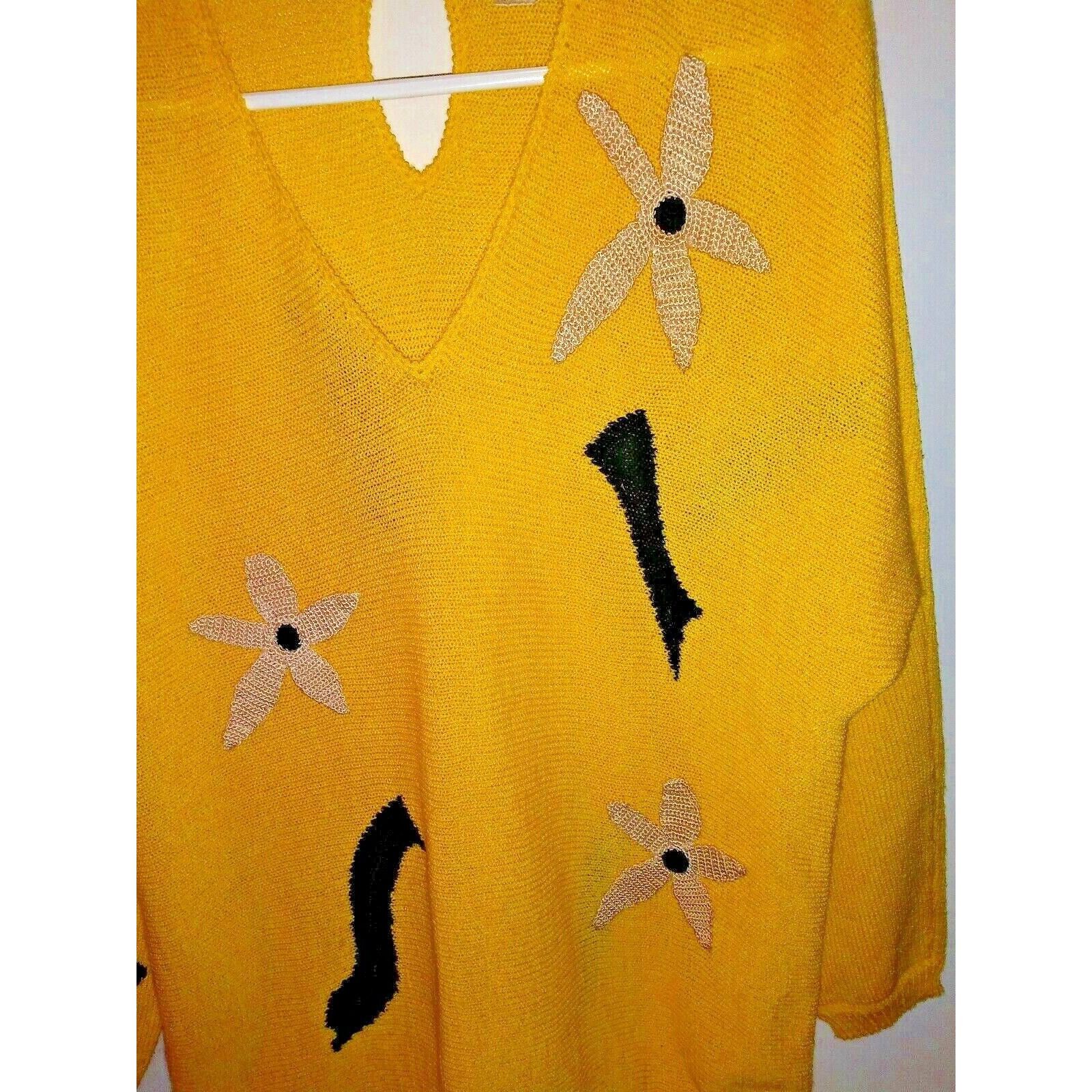 Other VTG 80s ANNE CRIMMINS Sweater Yellow Sz L embroidered appliq Size L / US 10 / IT 46 - 4 Thumbnail