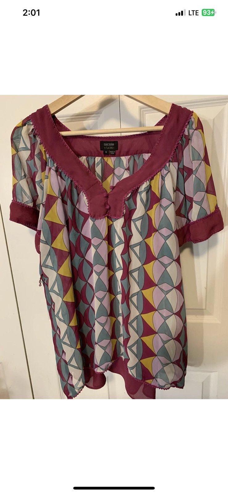 Nicole Miller Nicole Miller womens sz S blouse purple gray geometric Size S / US 4 / IT 40 - 7 Thumbnail