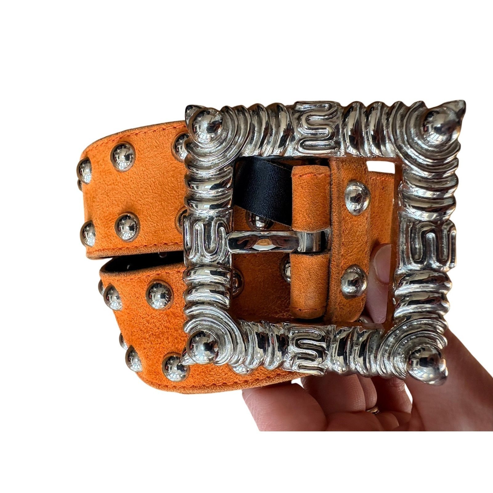Escada 1980s Vintage Escada Studded Suede Leather Belt Orange Size ONE SIZE - 11 Thumbnail