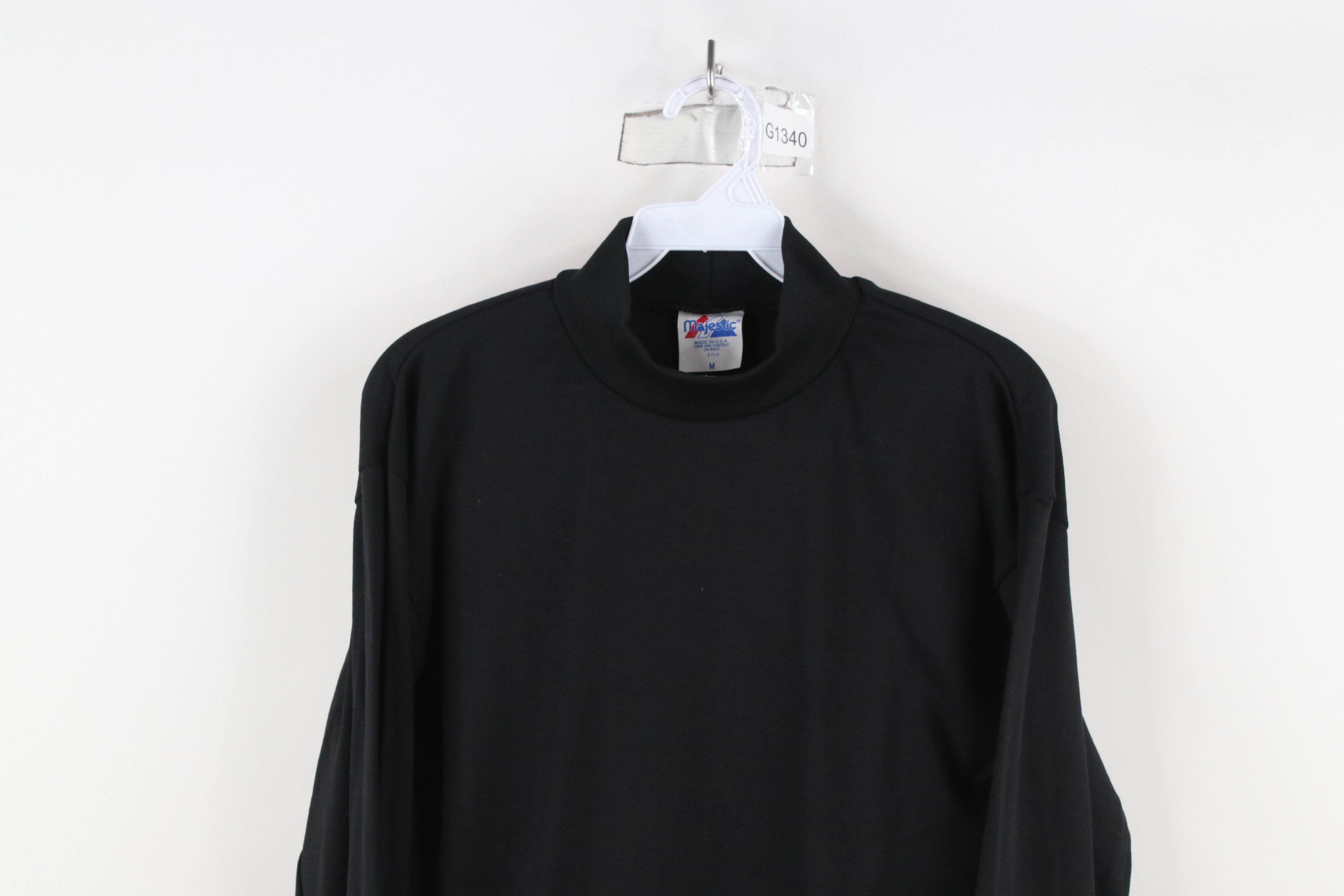 Majestic × Vintage Vintage 90s Majestic Ribbed Knit Mock Neck T-Shirt Black USA Size US M / EU 48-50 / 2 - 2 Thumbnail