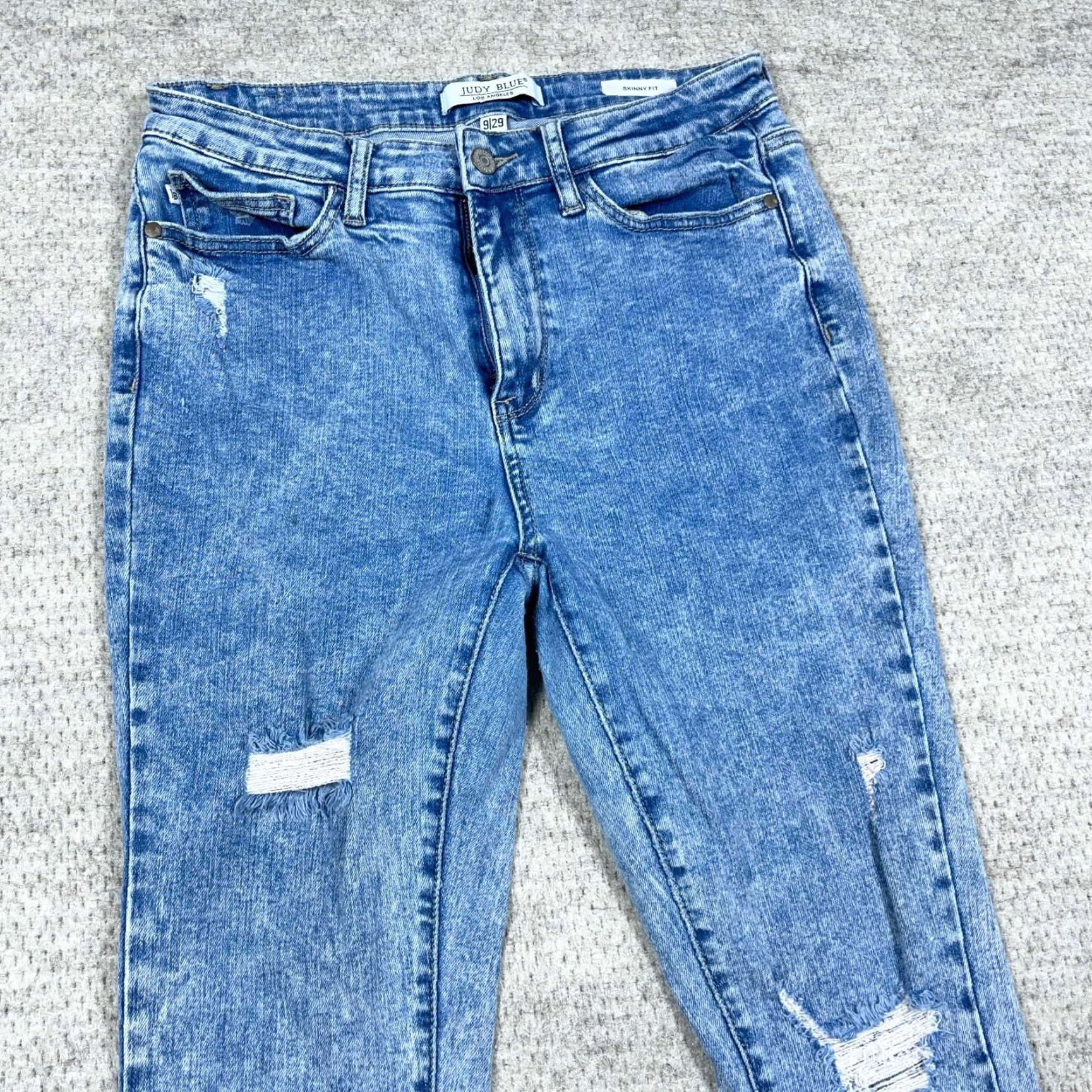 Vintage Judy Blue Jeans Women 29 Skinny High Rise Distressed Frayed Medium Wash Blue Size 29" - 4 Thumbnail