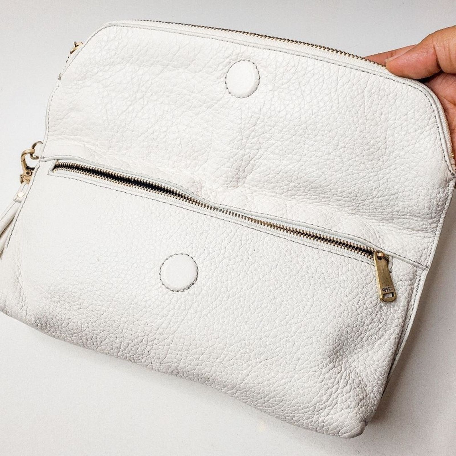 Fossil RARE Fossil White Beaded Preston Foldover Wristlet Pouch Size ONE SIZE - 4 Thumbnail