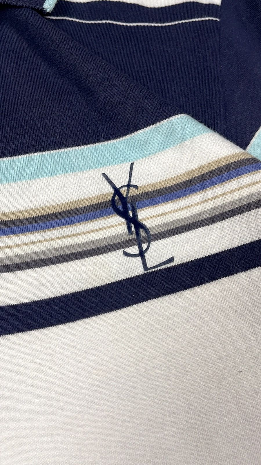 Vintage × Yves Saint Laurent Yves Saint Laurent YSL Paris Blue Striped Polo T Shirt Tee Size US M / EU 48-50 / 2 - 4 Thumbnail