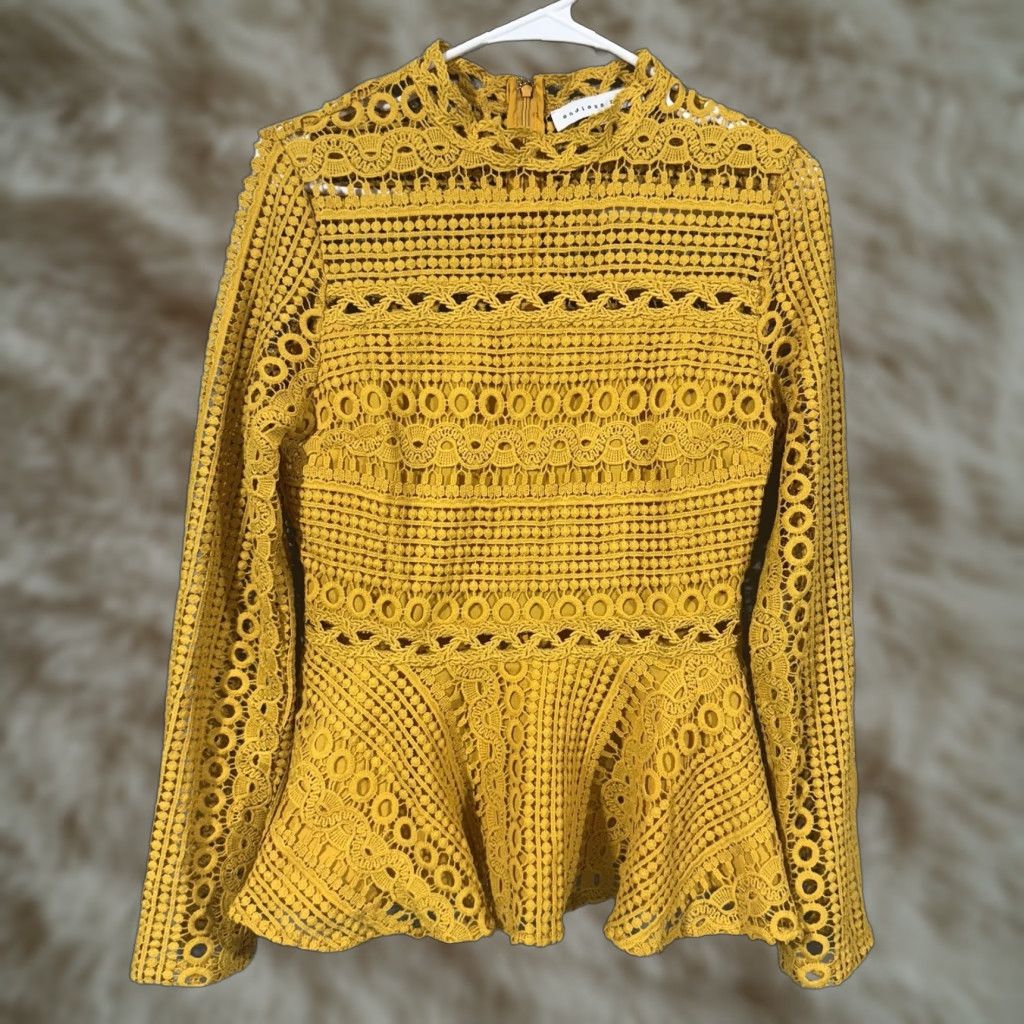 Vintage Endless Rose Shirt Lined Long Sleeve Yellow Crochet Lace Blouse S Womens Fit Regular Size S Size S / US 4 / IT 40 - 1 Thumbnail