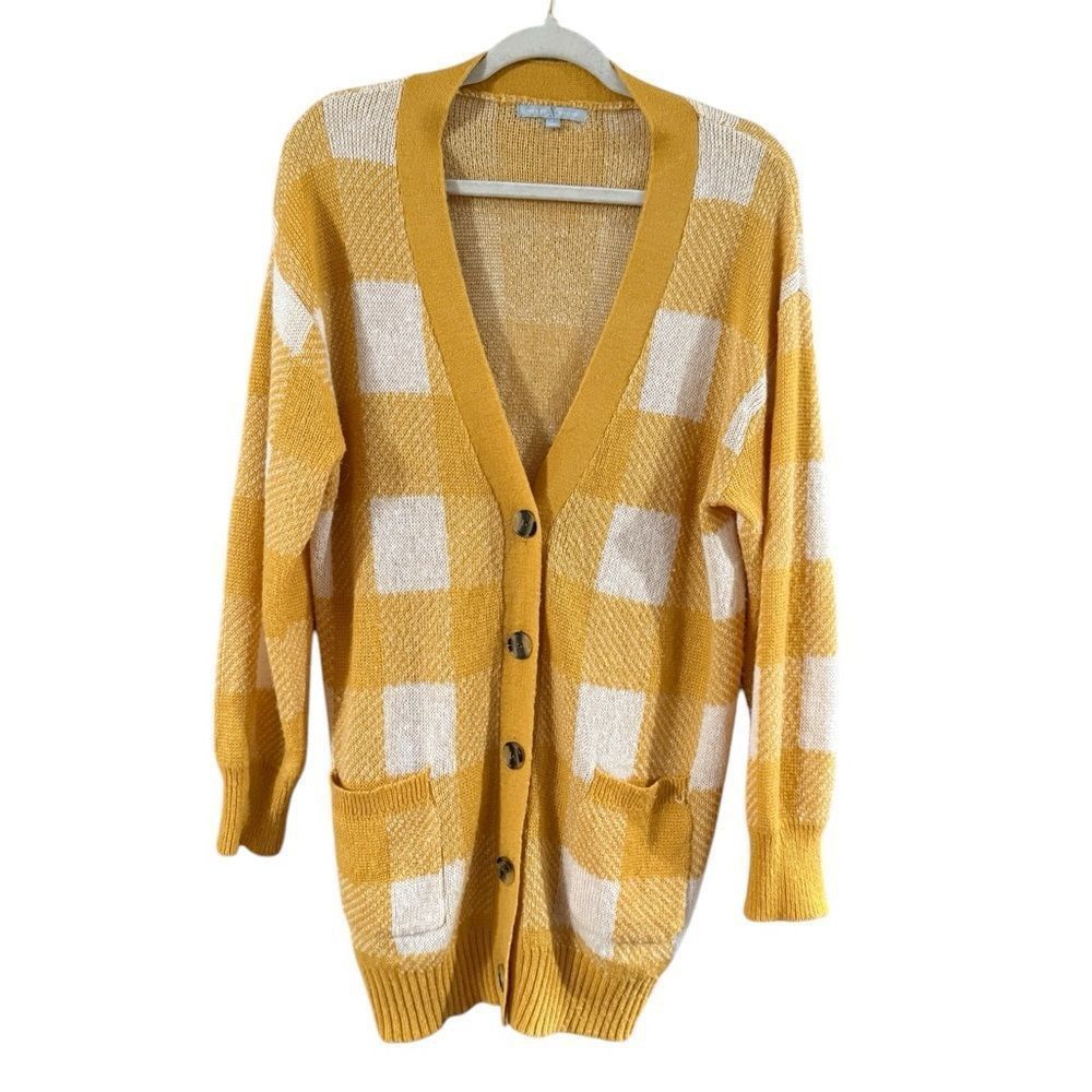 Other Yellow and Cream Checkered Long Cardigan Sweater Size L / US 10 / IT 46 - 2 Thumbnail